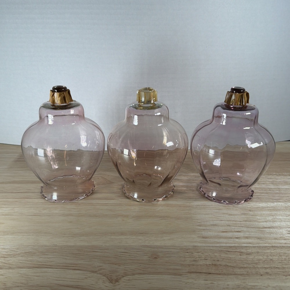 3x Vintage Iridescent Pink Glass Votive Candle Holder Pegged Homco 5" X 2.5"
